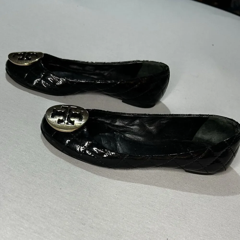 Tory Burch Quinn Quilted Patent Ballet Flats, Size 6 (estimated)